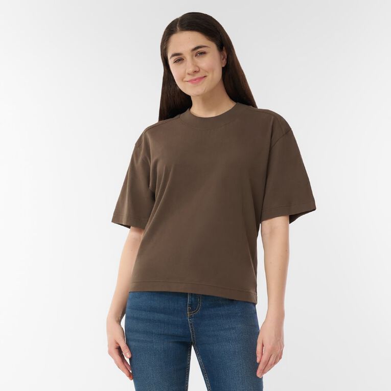 H&H Women's Short Sleeve Smart Tee, Brown Mid, hi-res