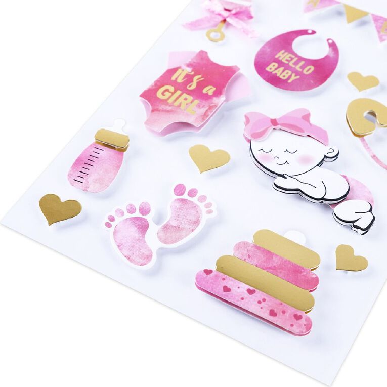 Uniti Dimensional Stickers Baby Girl, , hi-res