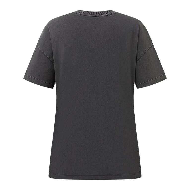 H&H Women's Short Sleeve Boyfriend Graphic Tee, Grey Dark BONJOUR, hi-res