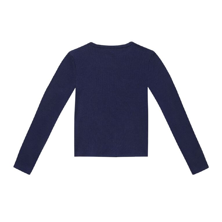 Young Original Long Sleeve Rib Crew Neck Top, Blue Dark, hi-res
