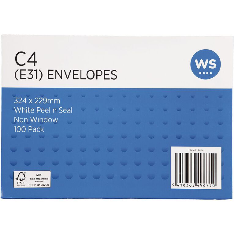 WS Envelope E31/C4 Peel & Seal 100 Pack, , hi-res