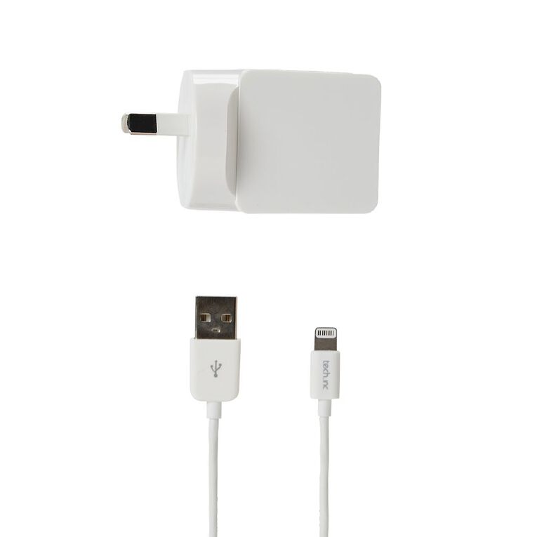 Tech.Inc 2.4A Wall Charger with Lightning Cable 1M White, , hi-res