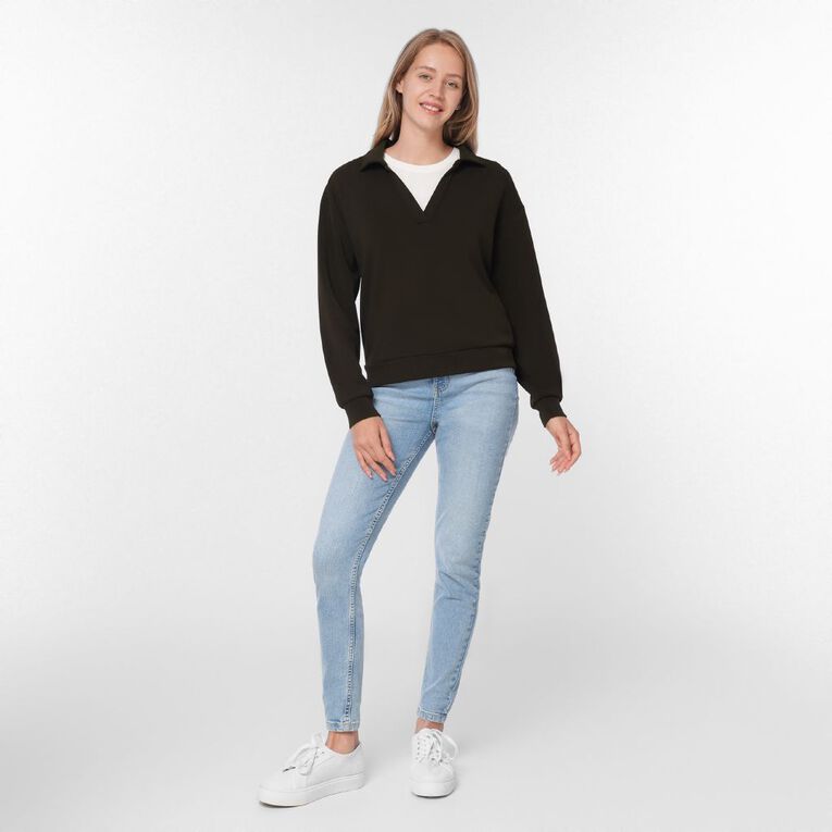 H&H Women's Long Sleeve Modal Blend Polo, Brown Dark, hi-res