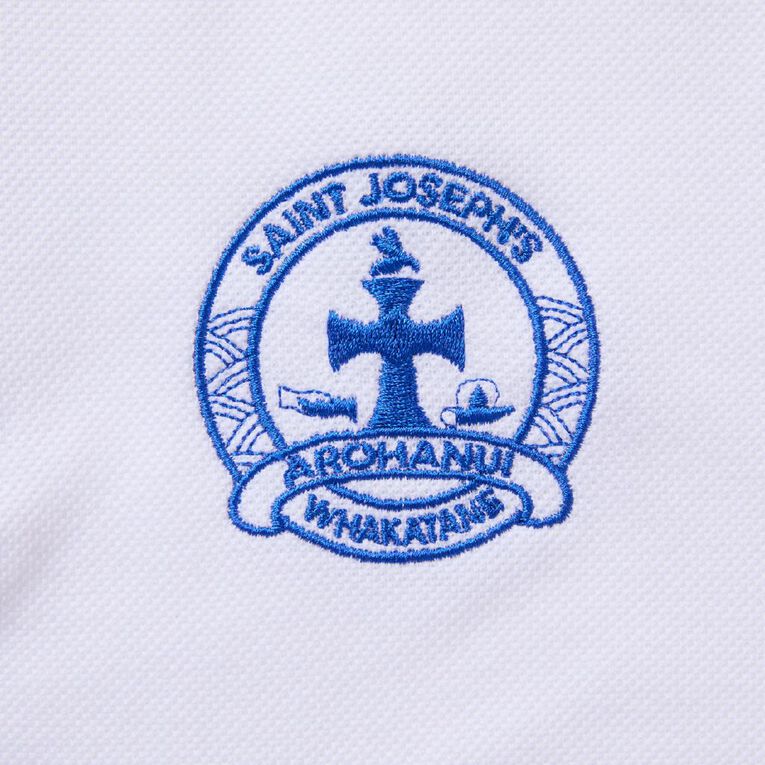 Schooltex St Joseph's Whakatane New Short Sleeve Polo with Embroidery, White/Navy, hi-res