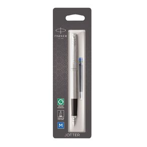 Parker Jotter Stainless Steel Trim Fountain Pen Blue Ink Blue
