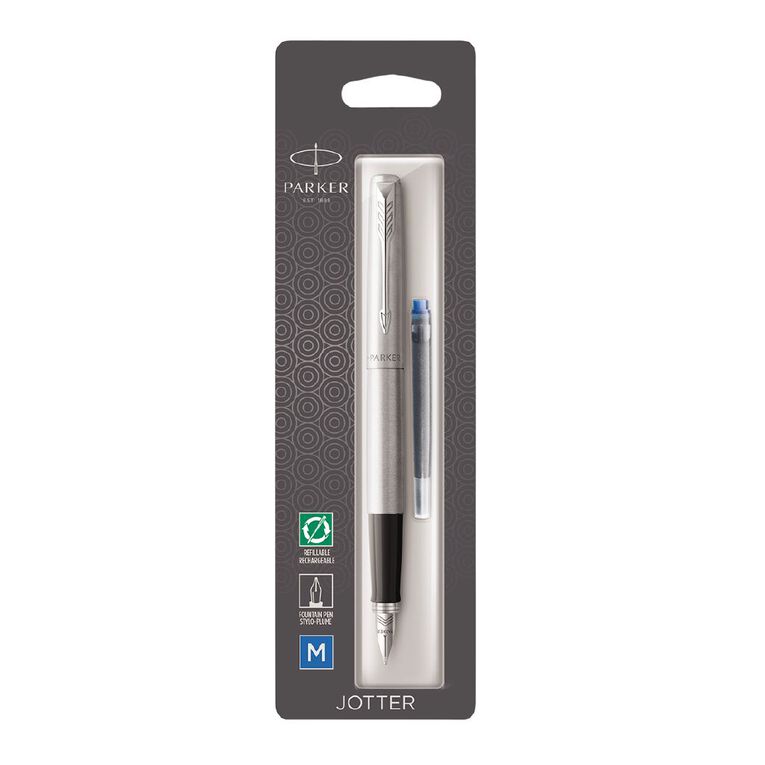 Parker Jotter Stainless Steel Trim Fountain Pen Blue Ink Blue, , hi-res