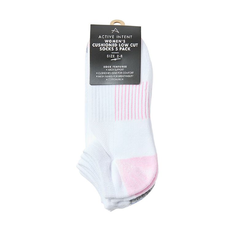 Active Intent Women's Cushioned Low Cut Socks 5 Pack, White, hi-res