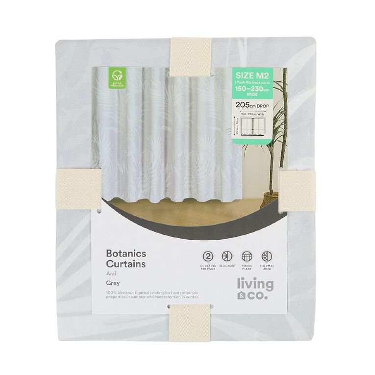 Living & Co Curtains Nature Grey 150-230cm Wide/205cm Drop, , hi-res