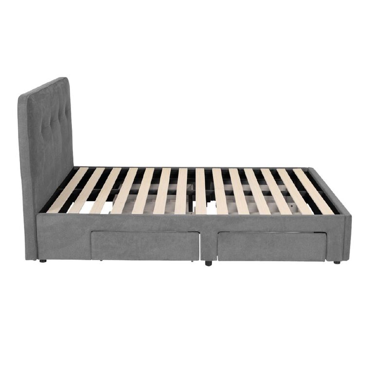 Living & Co Upholstered Storage Bed Grey Queen, , hi-res