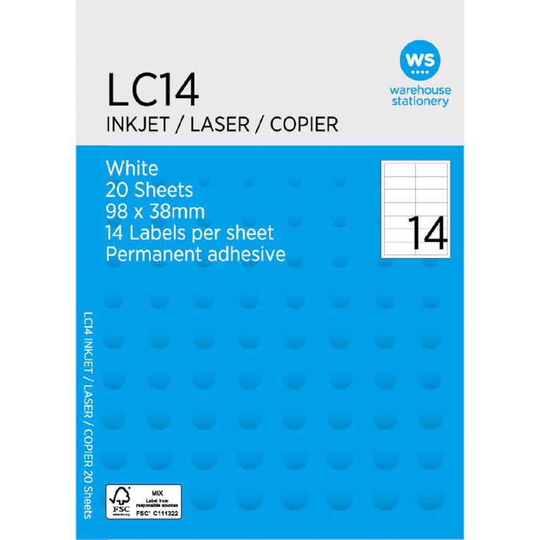 WS A4 14 Labels 20 Sheets, , hi-res
