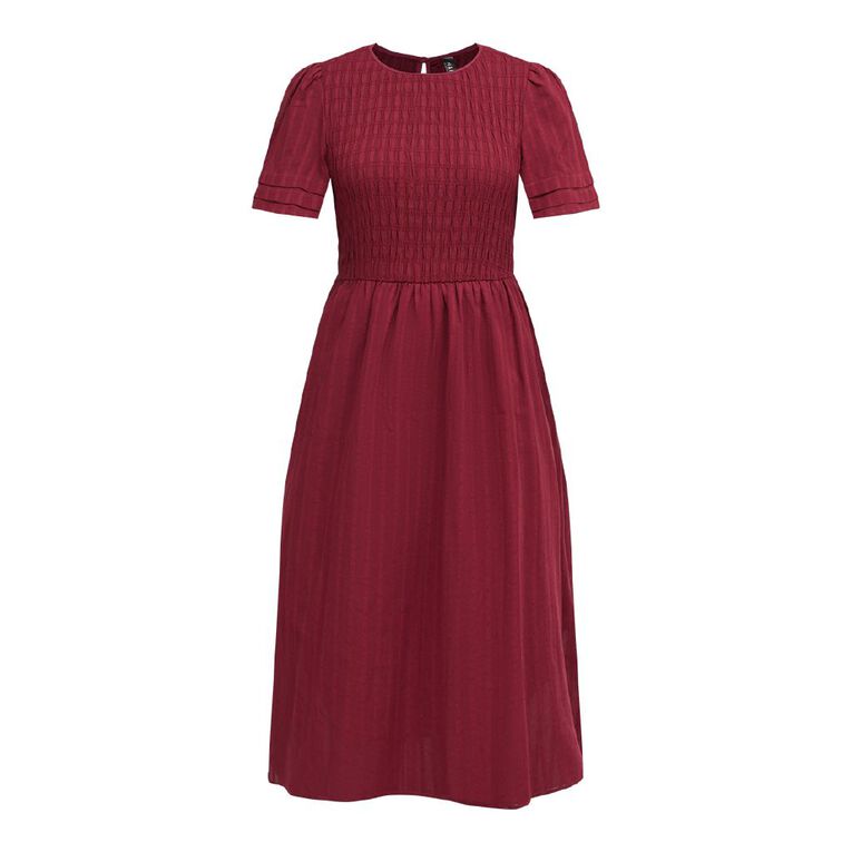 H&H Women's Shirring Midi Short Sleeve Dress, Red Dark, hi-res