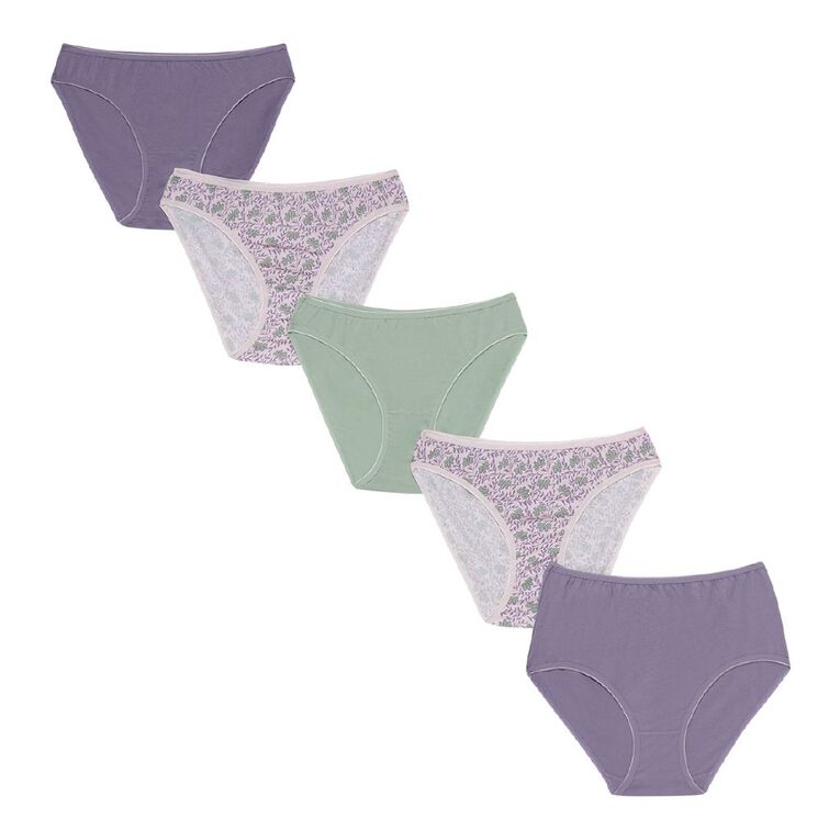 H&H Women's Hi-Cut Briefs 5 Pack, Purple Mid, hi-res