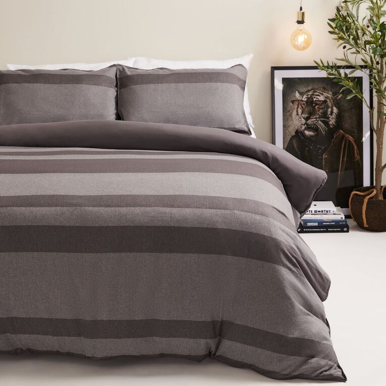 Living & Co Brushed Duvet Cover Set Charcoal Queen Charcoal The Warehouse