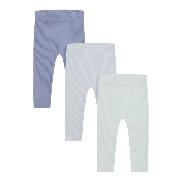 Young Original Babies' Rib Leggings 3 Pack, Blue Light, hi-res