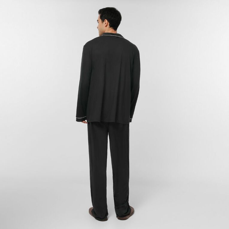 H&H Men's Comfy Button Up Pyjama Set, Black, hi-res