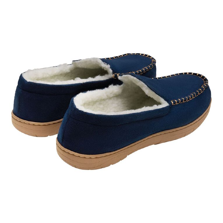 H&H Men's Harvey Moccasin Slippers, Navy, hi-res