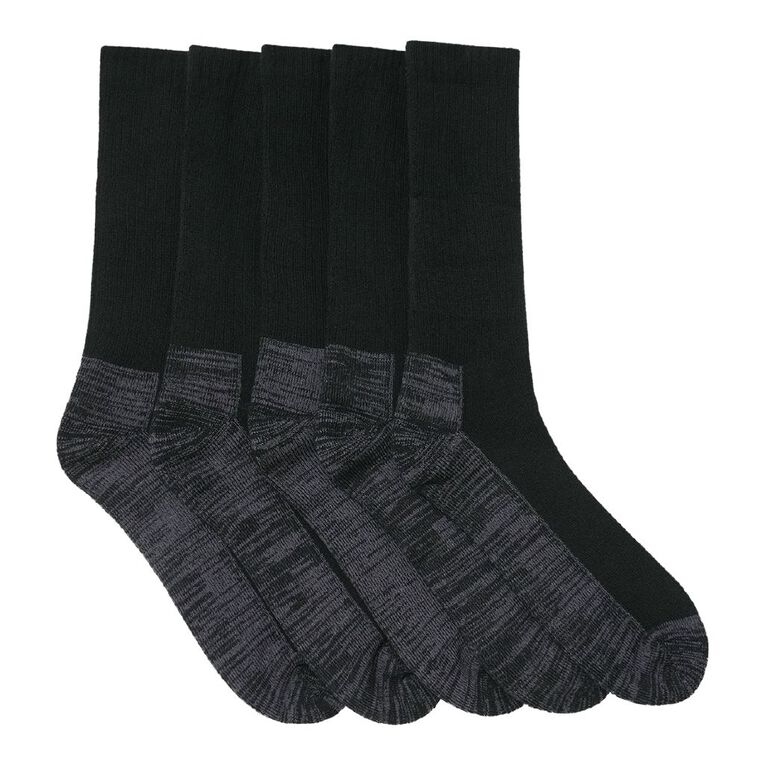 Rivet Men's Cotton Rich Work Socks 5 Pack, Black, hi-res