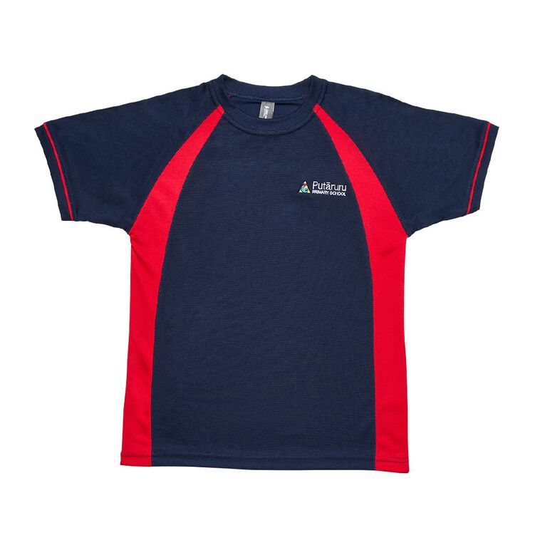 Schooltex Putaruru PE Tee With Embroidery, Navy/Red, hi-res