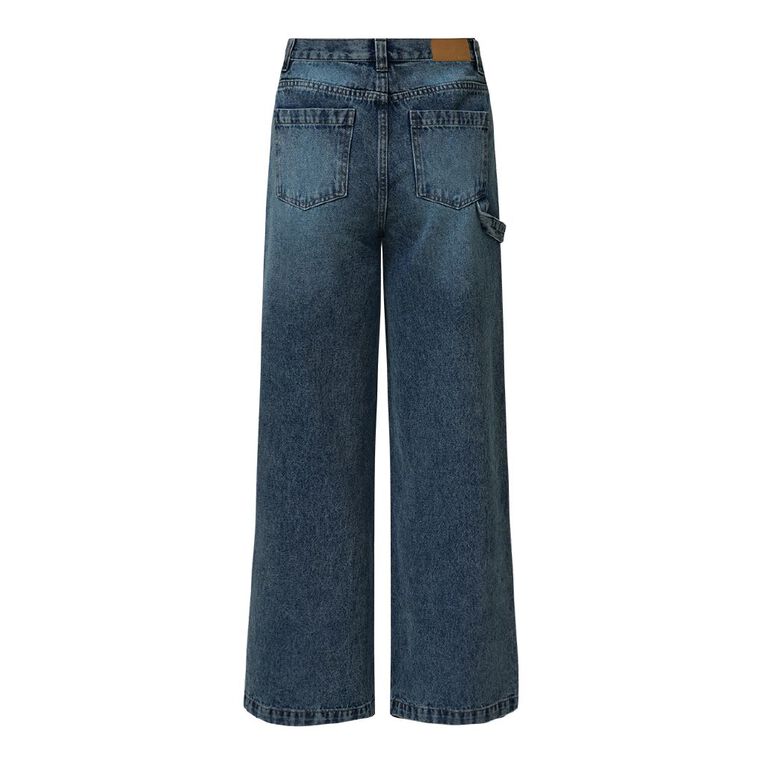 H&H Women's High Rise Straight Leg Carpenter Jeans, Denim Mid, hi-res