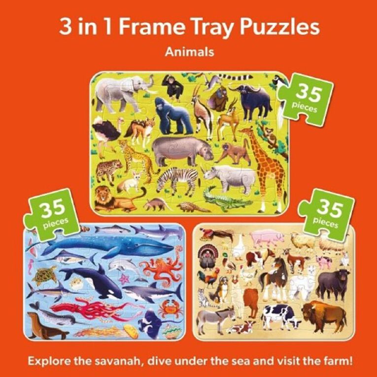 Frame Tray Puzzle 3 Pack Animals 35 Piece, , hi-res