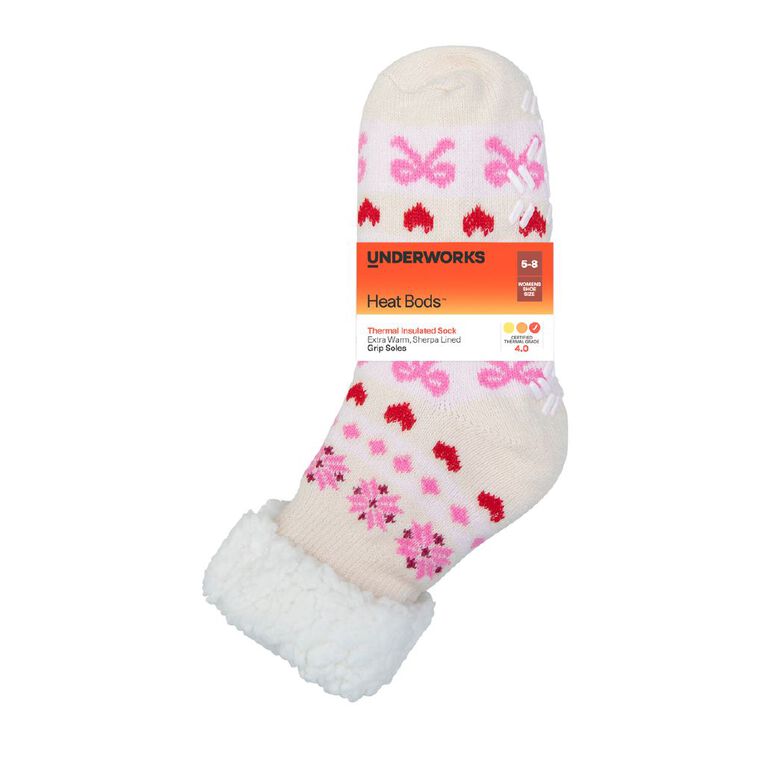 Underworks Women's Heat Bods Sherpa Crew Socks 1 Pack, Pink Dark, hi-res
