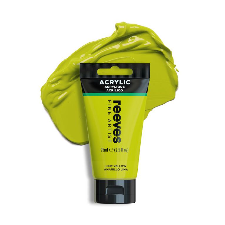 Reeves Fine Acrylic Paint Lime Yellow 415 75ml, , hi-res
