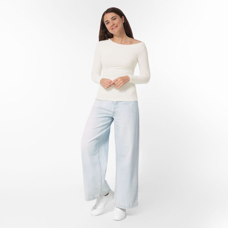 H&H Women's Contour Off Shoulder Top, White, hi-res