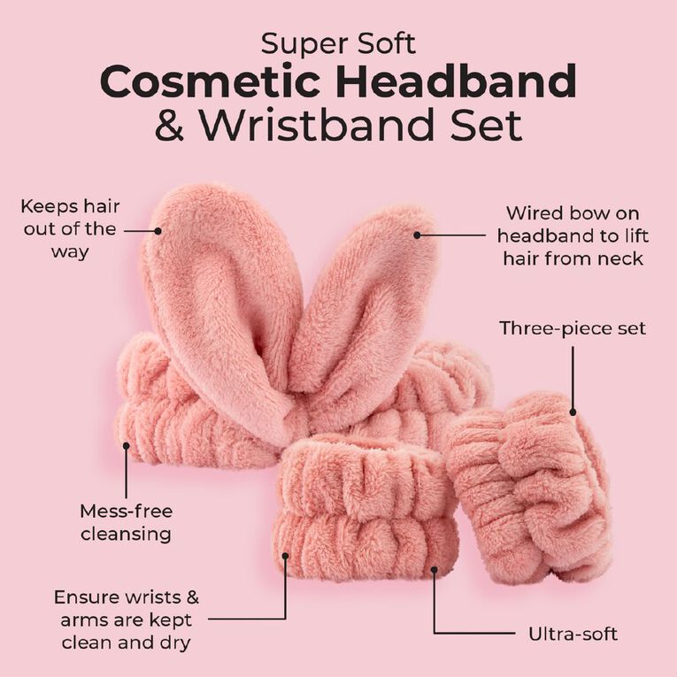 MCoBeauty Super Soft Cosmetic Headband & Wristband Set, , hi-res