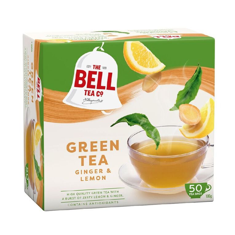 Bell Green Tea Lemon & Ginger Tagless Teabags 50 Pack, , hi-res