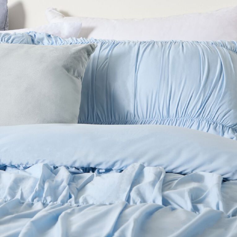 Living & Co Duvet Cover Set Imogen Ruched Blue Super King, , hi-res