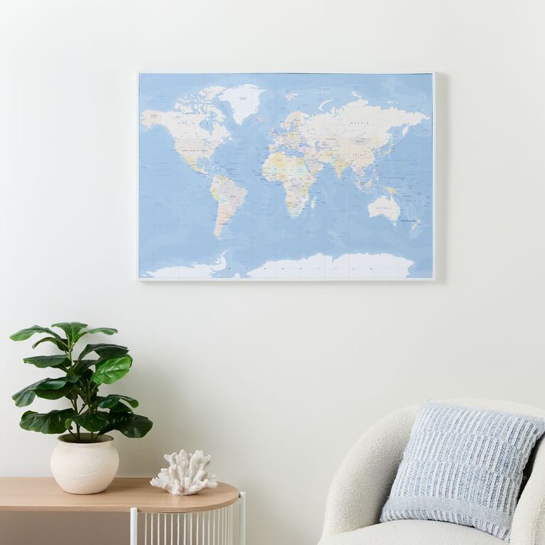 Living & Co World Map Framed Canvas 100cm x 70cm, , hi-res