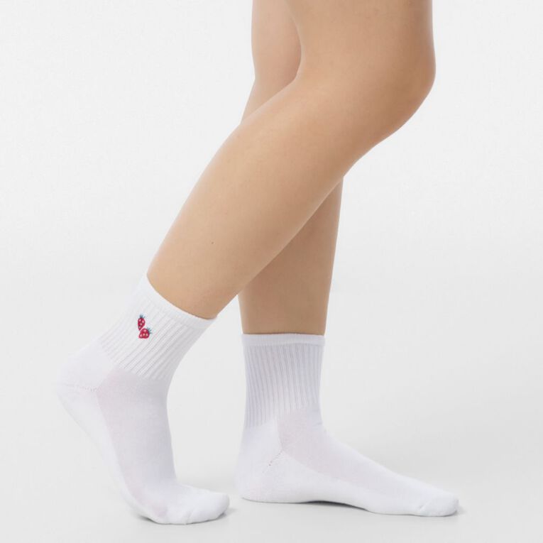 H&H Women's Embriodered Half Crew Socks 3 Pack, White, hi-res