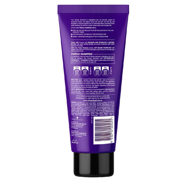 Schwarzkopf Extra Care Blonde Purple Shampoo Purple Mid 250ml, , hi-res