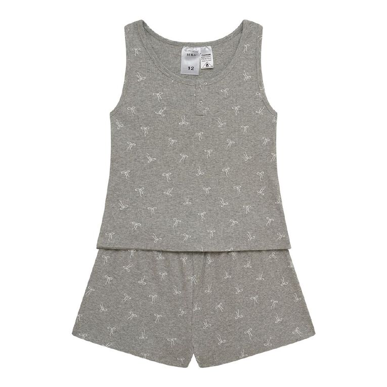H&H Girls' Tank and Short Pyjama Set, Grey Mid, hi-res