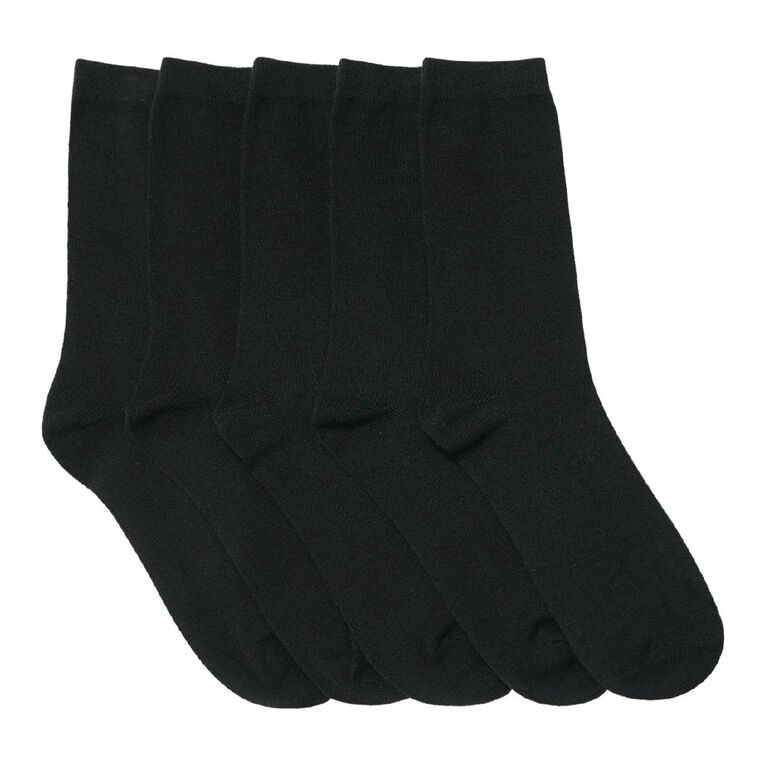 H&H Kids' Plain Crew Socks 5 Pack, Black, hi-res