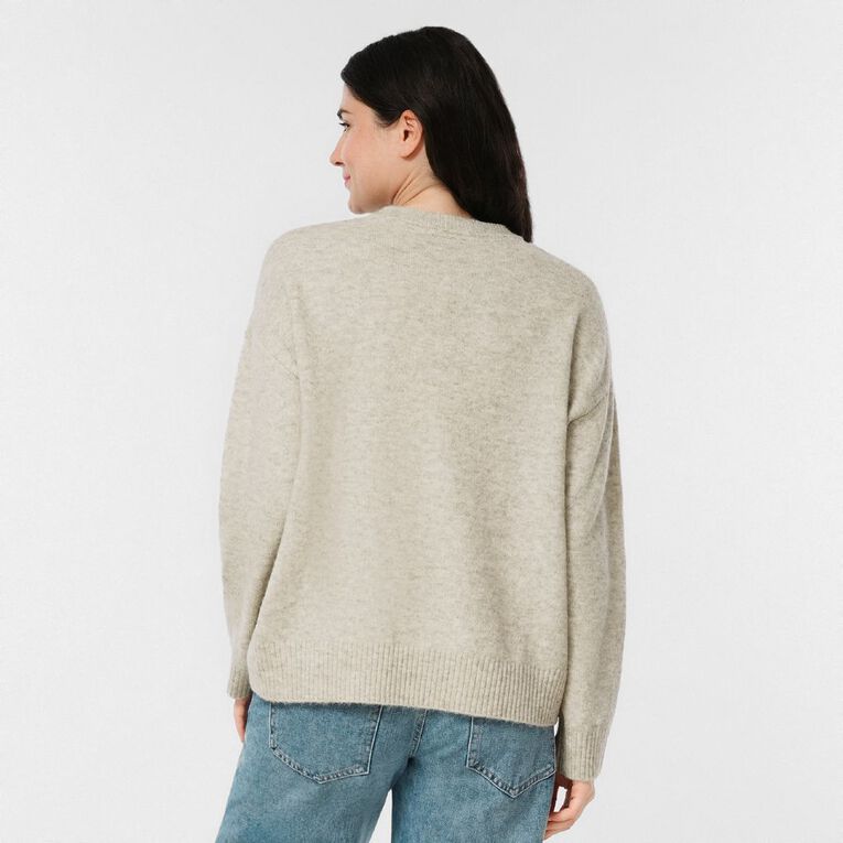 H&H Women's Cosy Oversized Crew Cardigan, Brown Light, hi-res