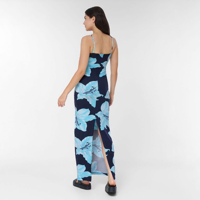 H&H Women's Sleeveless Printed Contour Maxi Dress, Blue Dark, hi-res