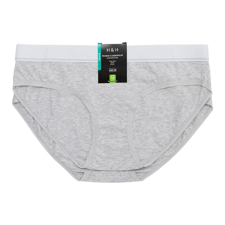 H&H Women's Basic Wide Band Bikini Briefs 2 Pack, Grey, hi-res