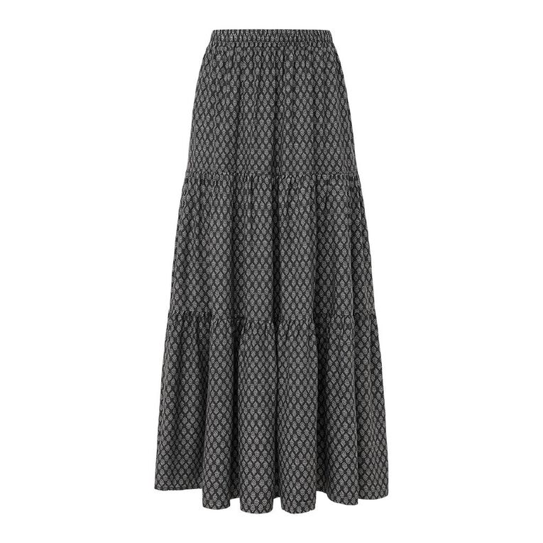H&H Women's Boho Maxi Skirt, Black/White, hi-res