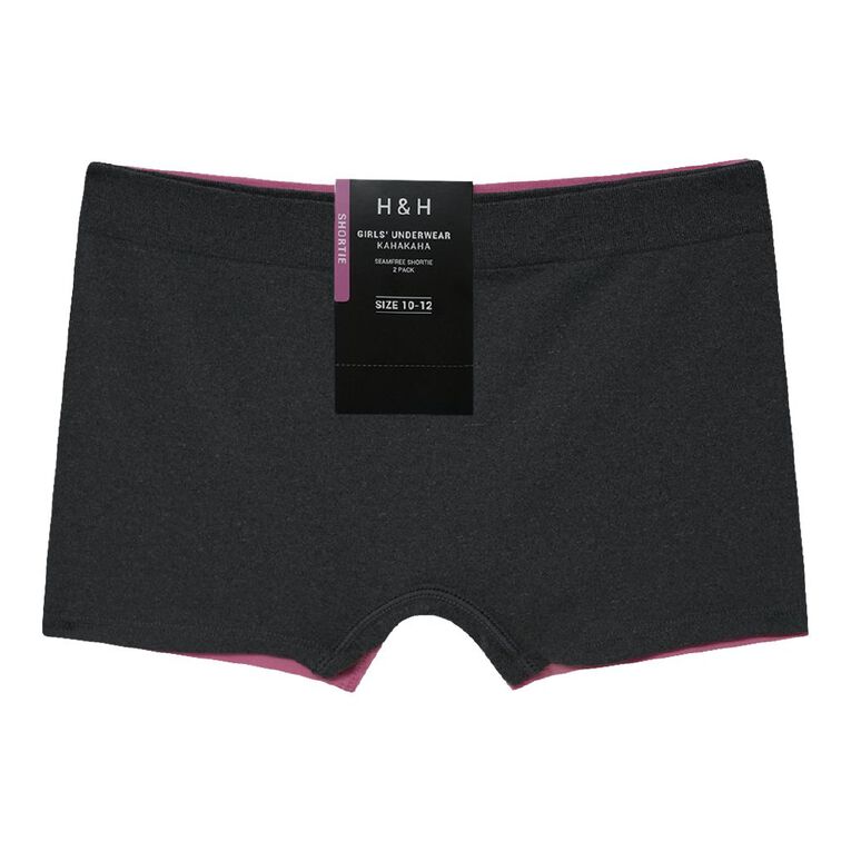 H&H Girls' Seamfree Shortie 2 Pack, Grey Dark, hi-res