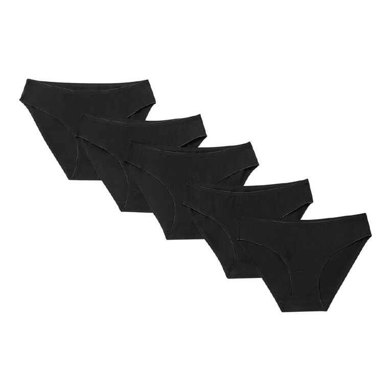 H&H Women's Cotton Bikini Briefs 5 Pack, Black, hi-res