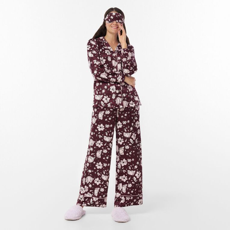 H&H Women's Satin Pyjama Set with Eye Mask, Red Mid, hi-res
