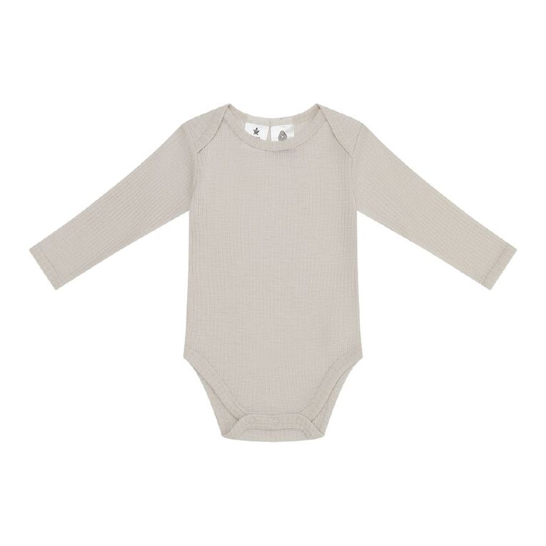 Young Original Babys' Merino Rib Bodysuit, Brown Light, hi-res