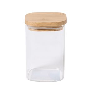 Living & Co Glass Canister With Bamboo Lid Square 500ml Clear