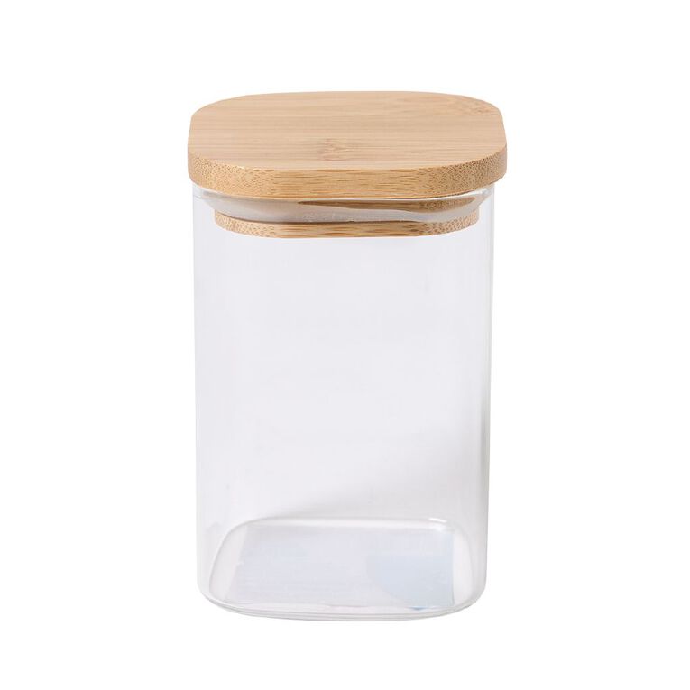 Living & Co Glass Canister With Bamboo Lid Square 500ml Clear, , hi-res