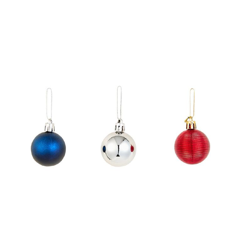 Wonderland Christmas Baubles 4cm Navy/Burgundy/Silver 30 Pack, , hi-res