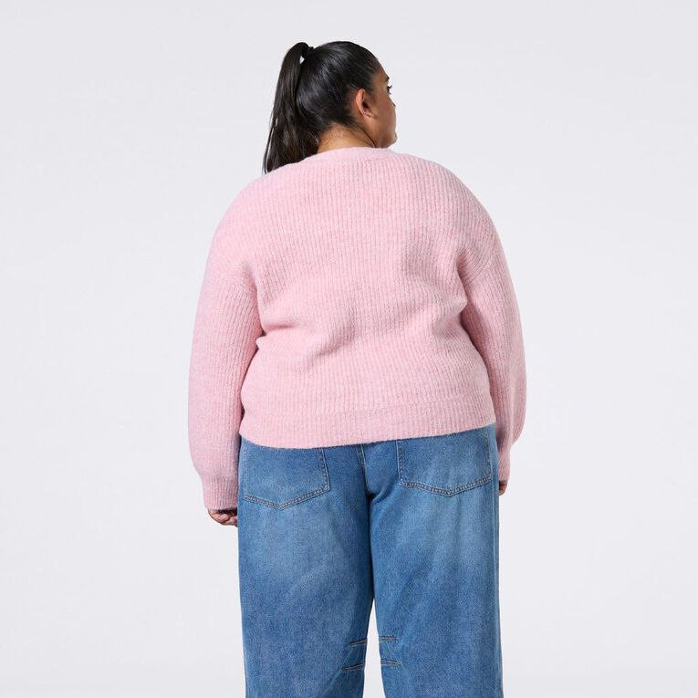 H&H Curve Women's Fluffy V Neck Cardi, Pink Light, hi-res