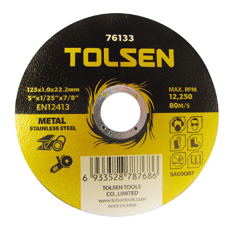 Tolsen Metal Cutting Disc 125mm x 1.0mm x 22mm 10 Pack, , hi-res
