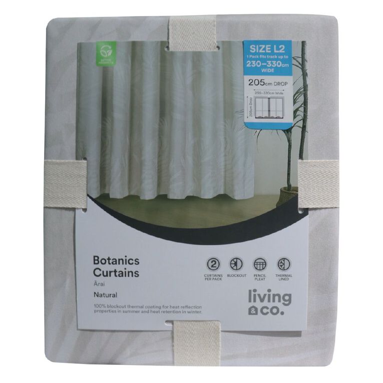 Living & Co Curtains Nature Natural 230-330cm Wide/205cm Drop, , hi-res