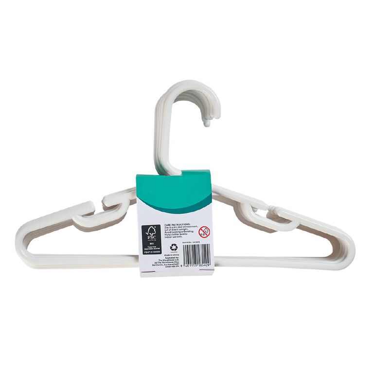 Living & Co Kids Plastic Coat Hangers White 10 Pack, , hi-res